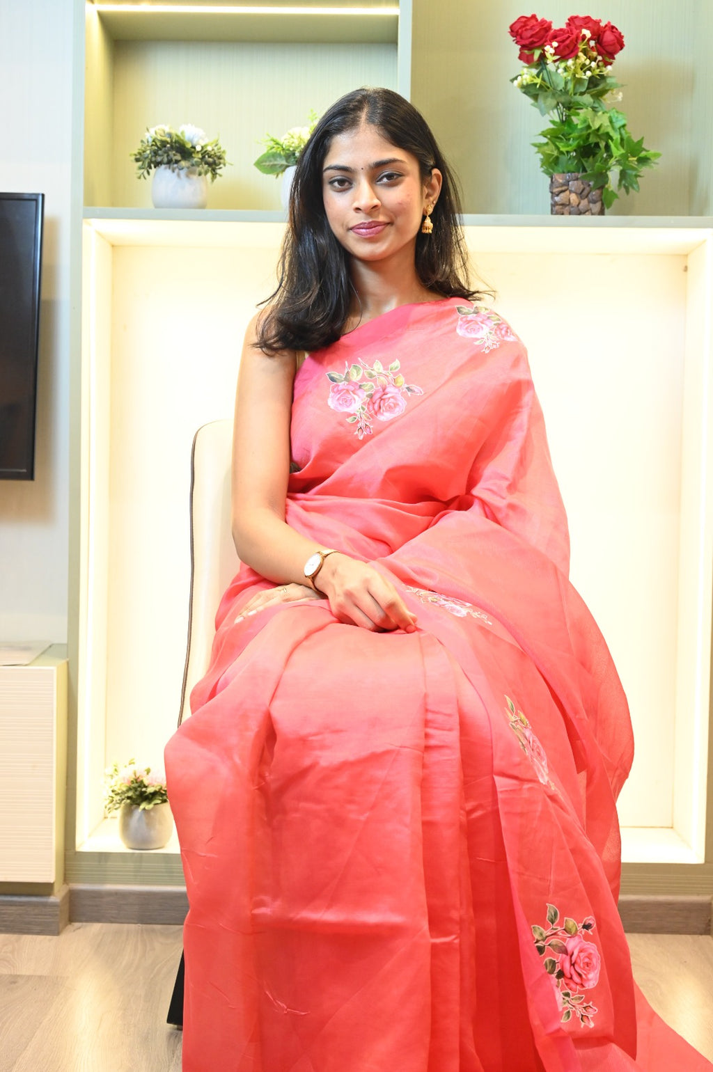 Mangalagiri Silk With Floral Print