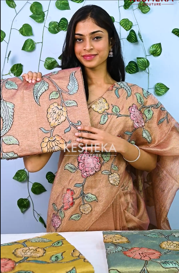Tissue Silk Saree with Kalamkari Applique