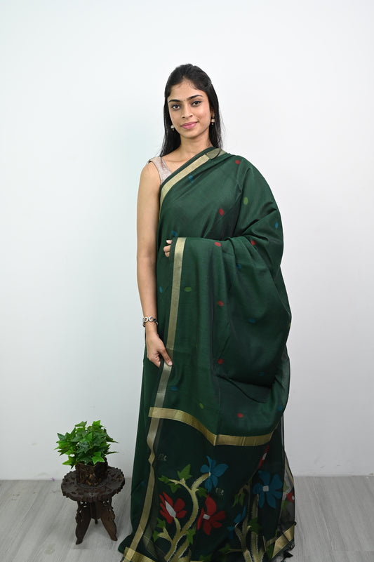 Floral weave Khadi Jamdani saree