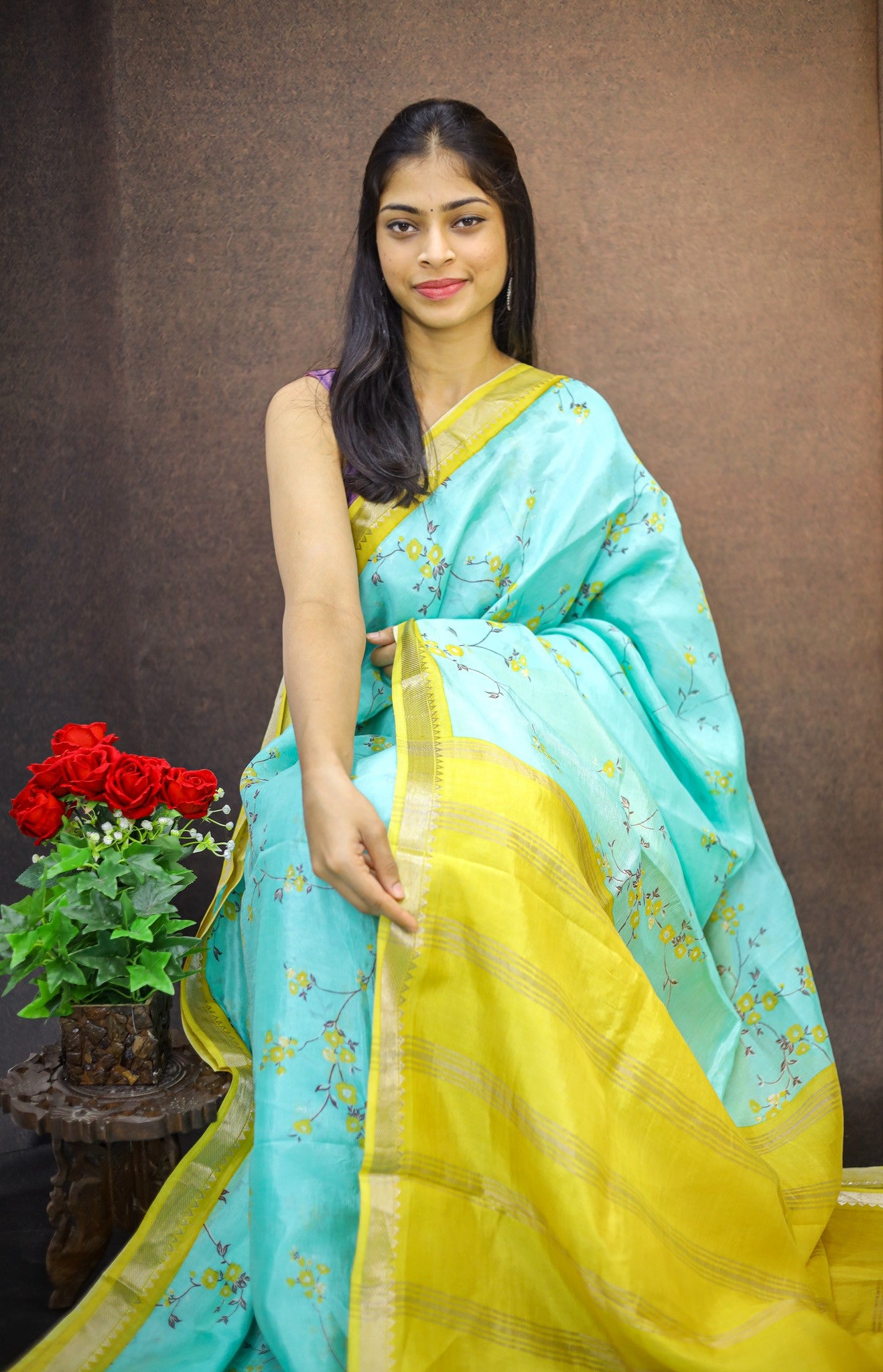 Mangalagiri silk with floral print
