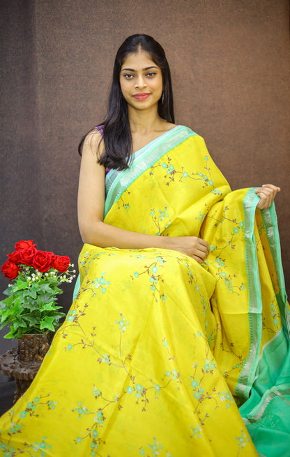 Mangalagiri silk with floral print