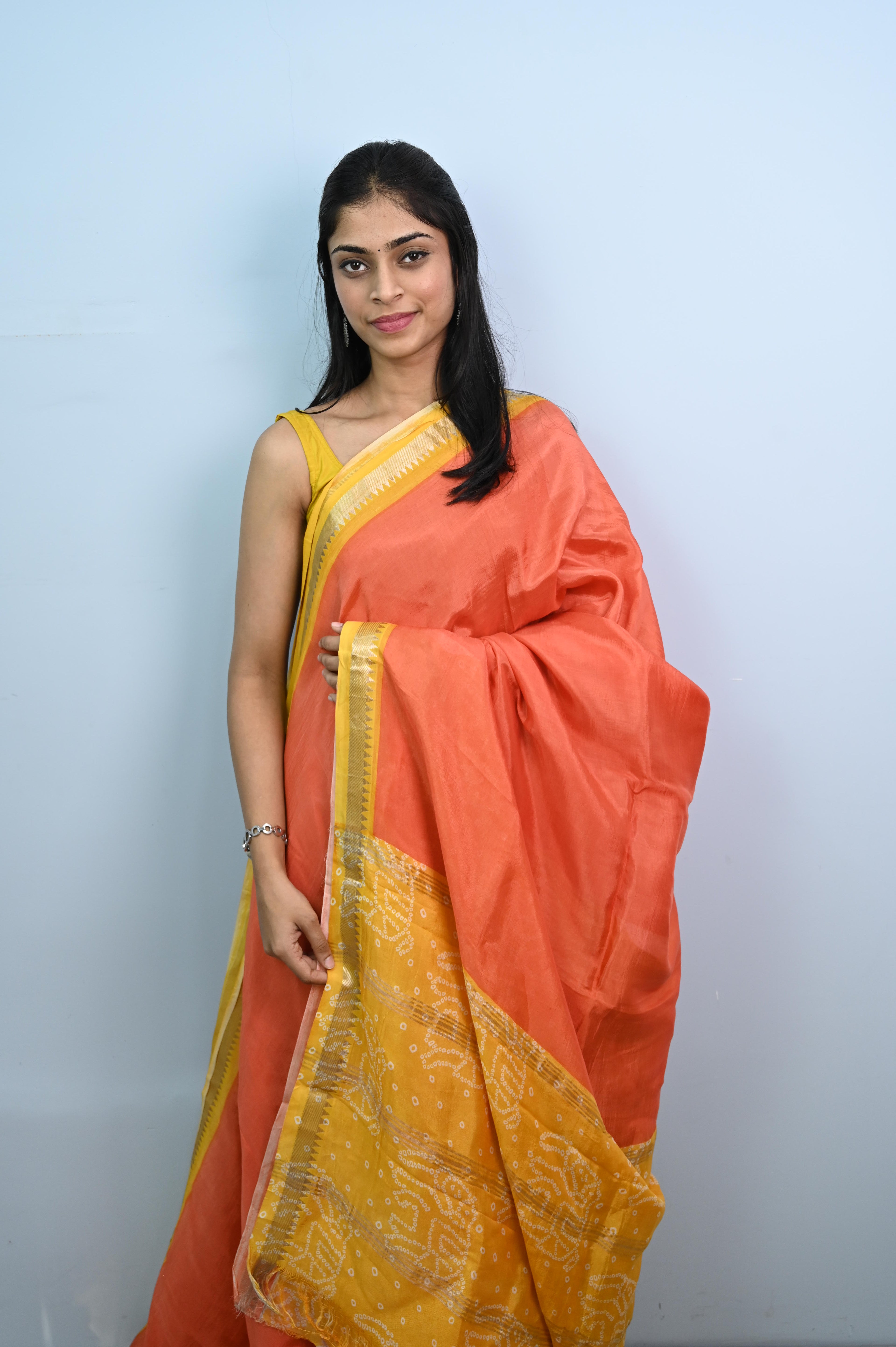 Pure Mangalagiri silk with bandhini print