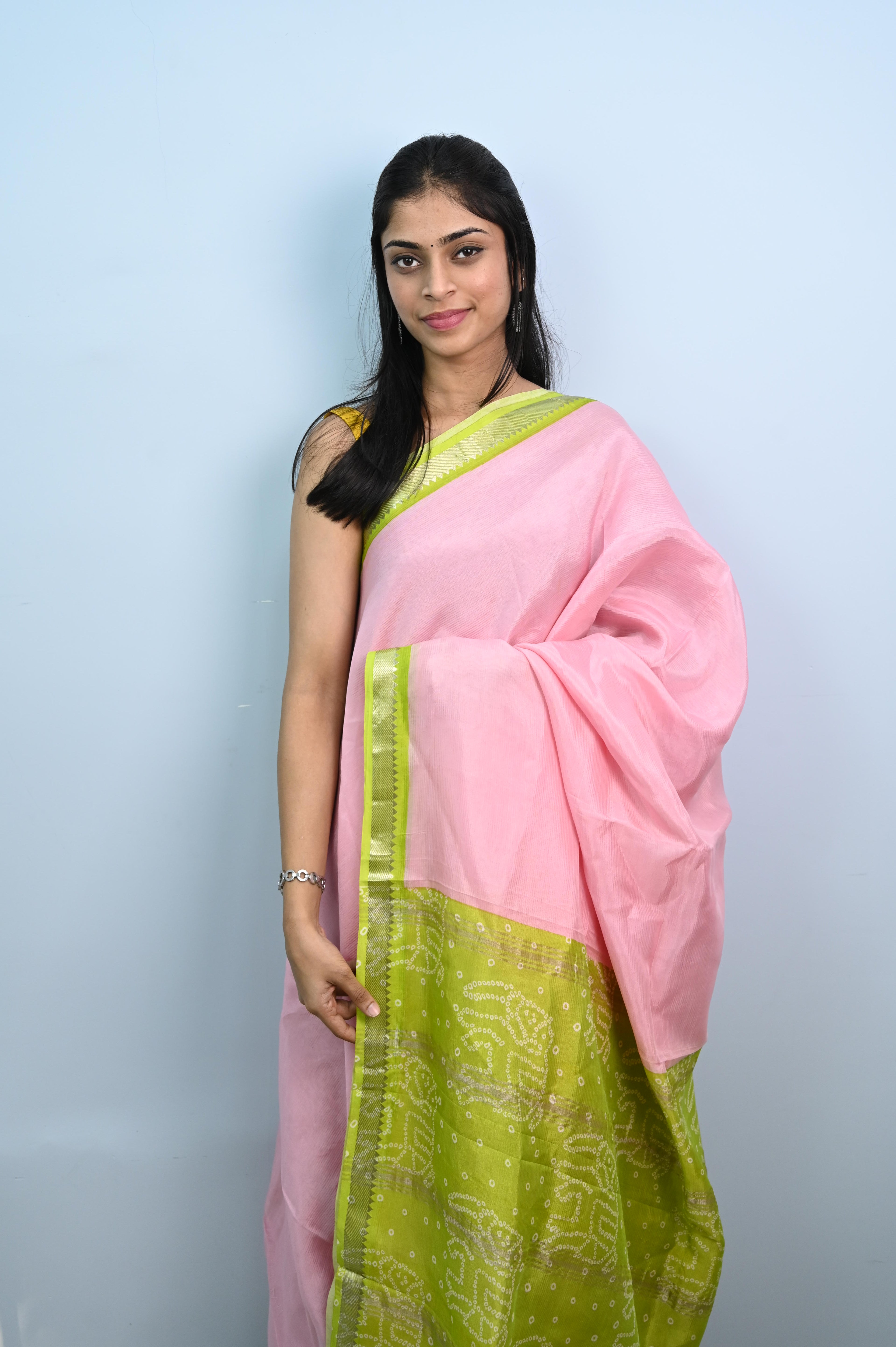 Pure Mangalagiri silk with bandhini print