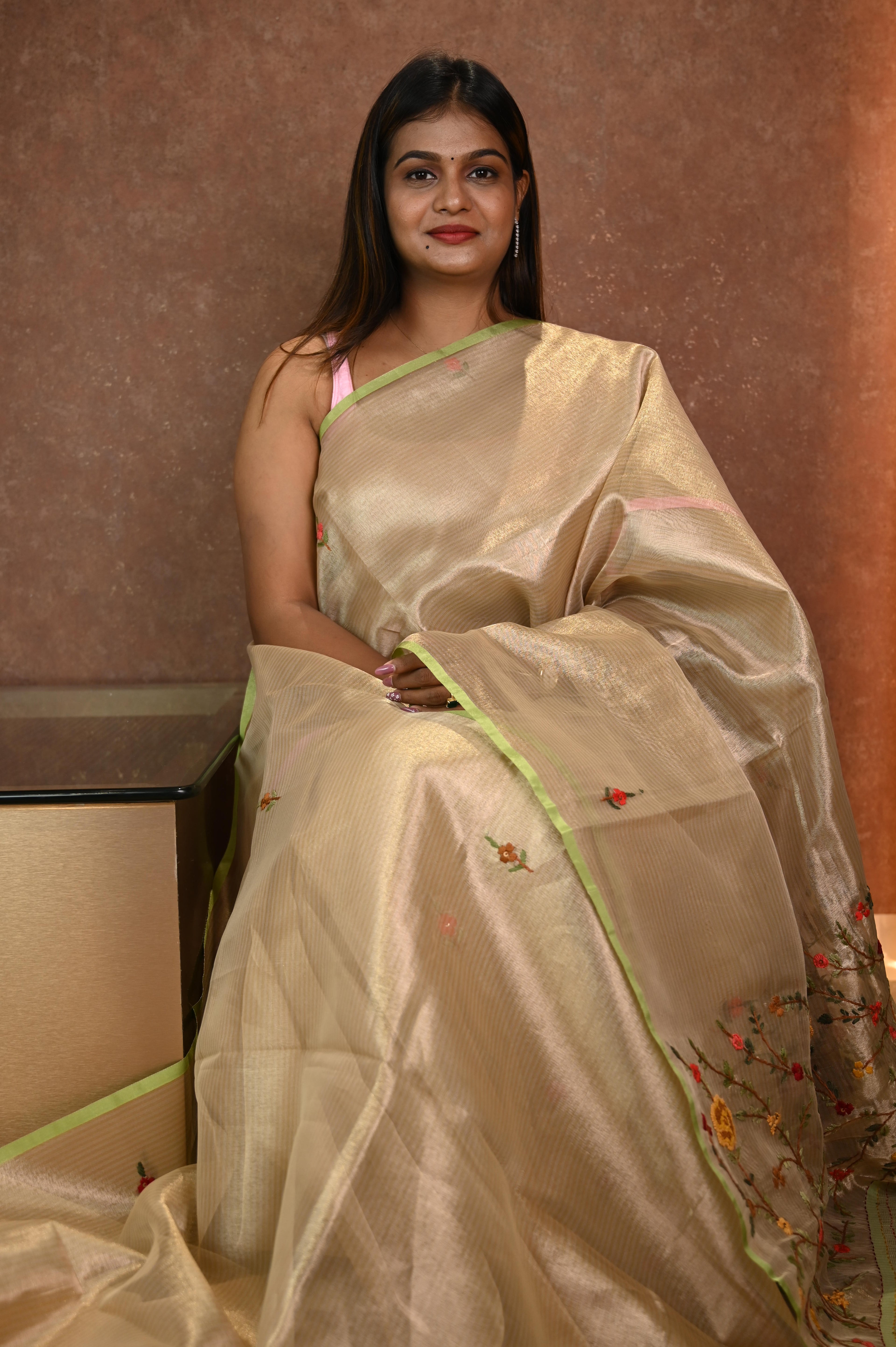 Tissue Silk Sarees With Emboridery Work