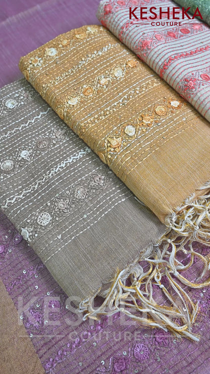 Linen Embroidery Saree
