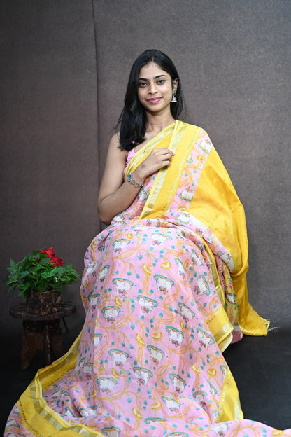 Pure Mangalagiri silk with pichwai print
