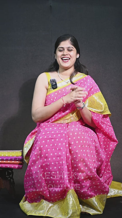 Pure Handloom Mangalagiri Silk With Polka Dots kanchi border