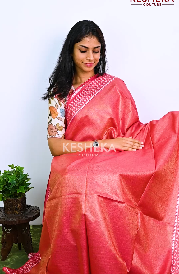 Khadi Tissue Saree with Double blouse