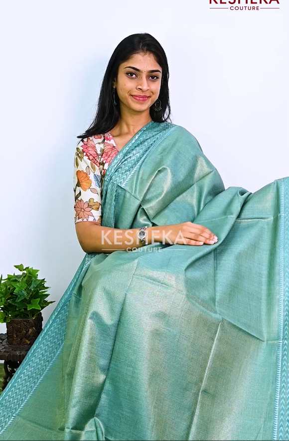 Khadi Tissue Saree with Double blouse