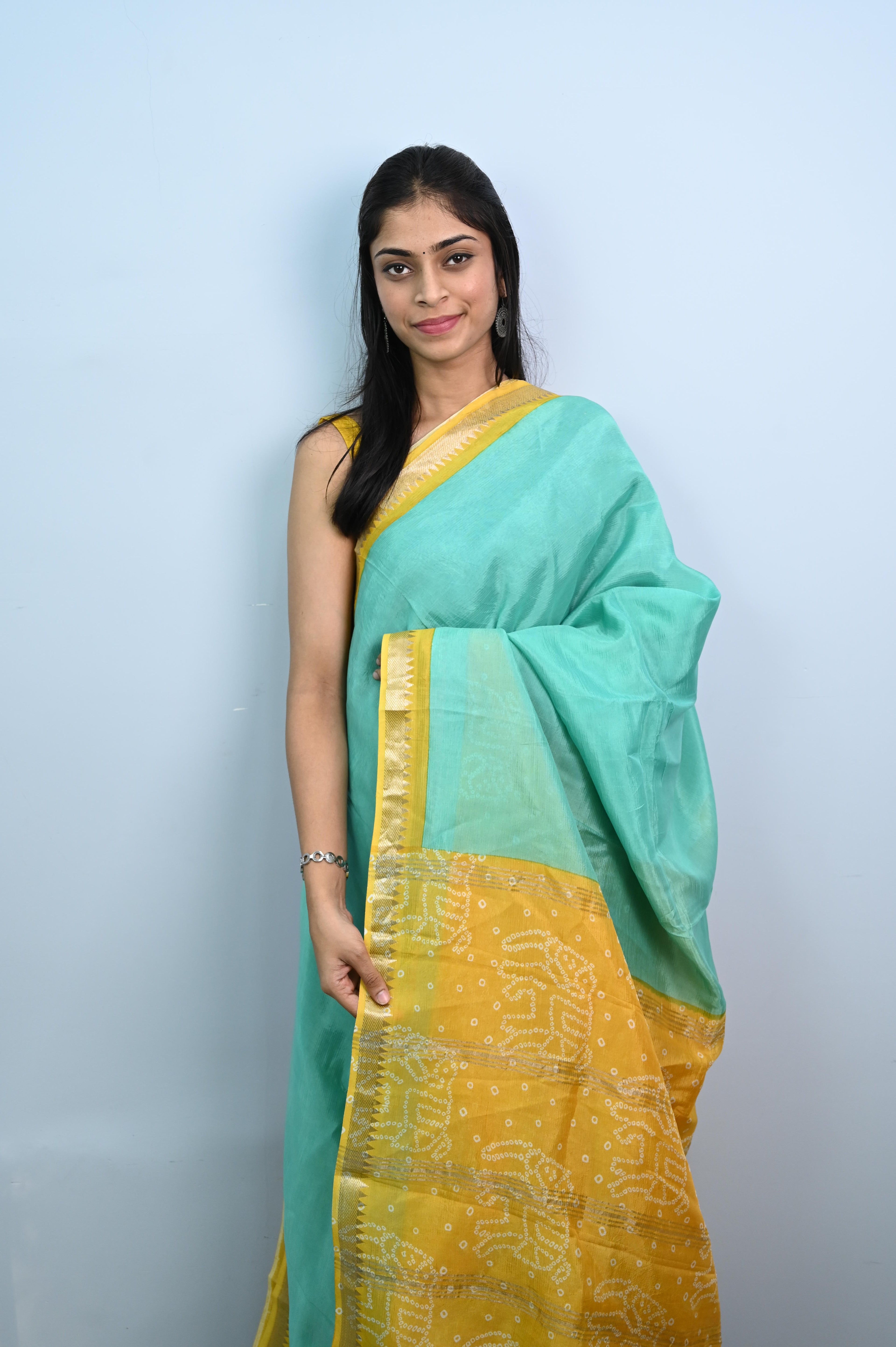 Pure Mangalagiri silk with bandhini print