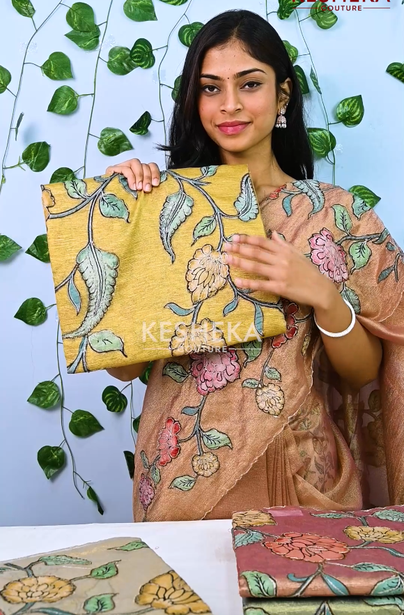 Tissue Silk Saree with Kalamkari Applique
