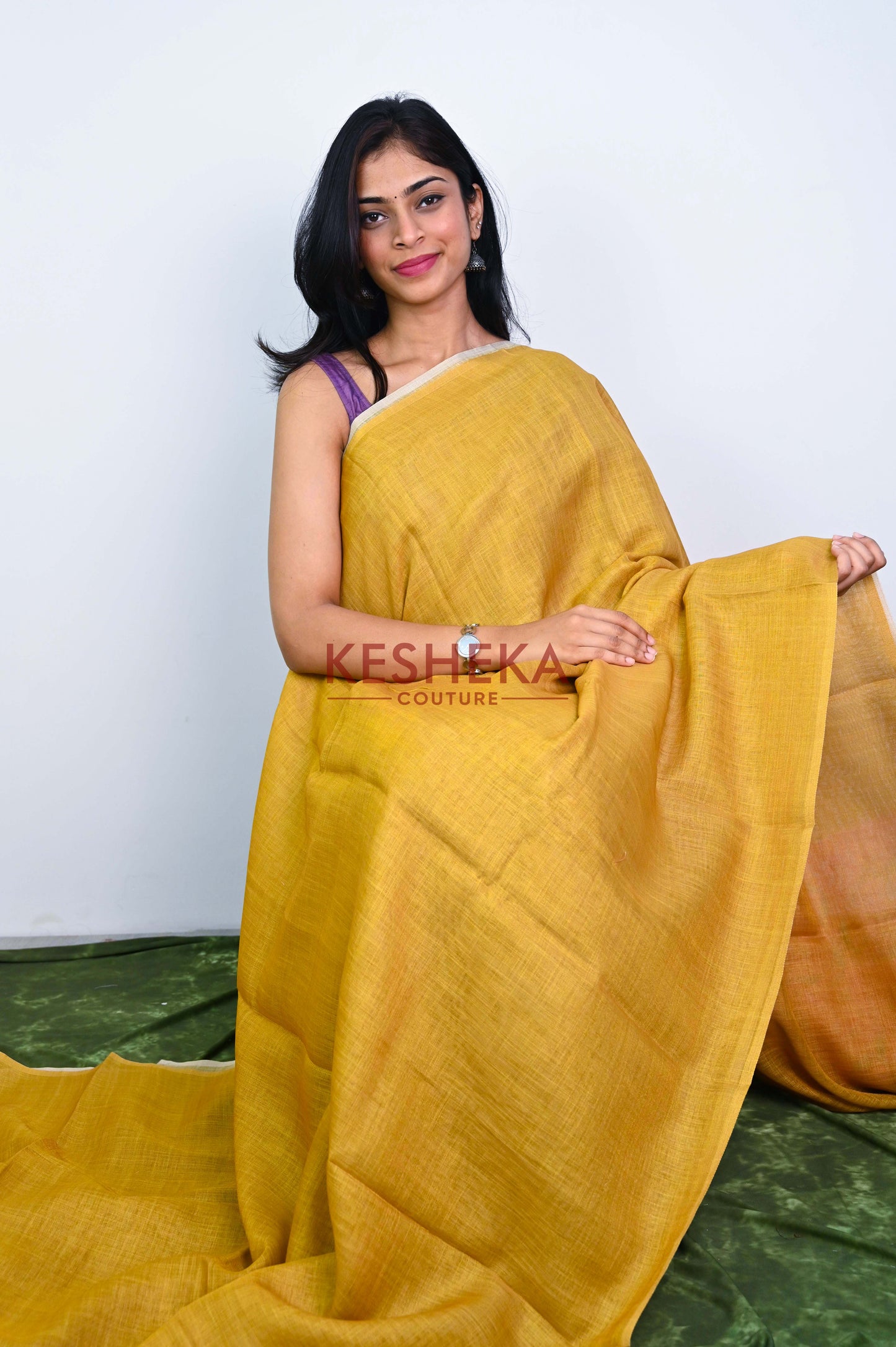 Linen Silk Saree with floral print